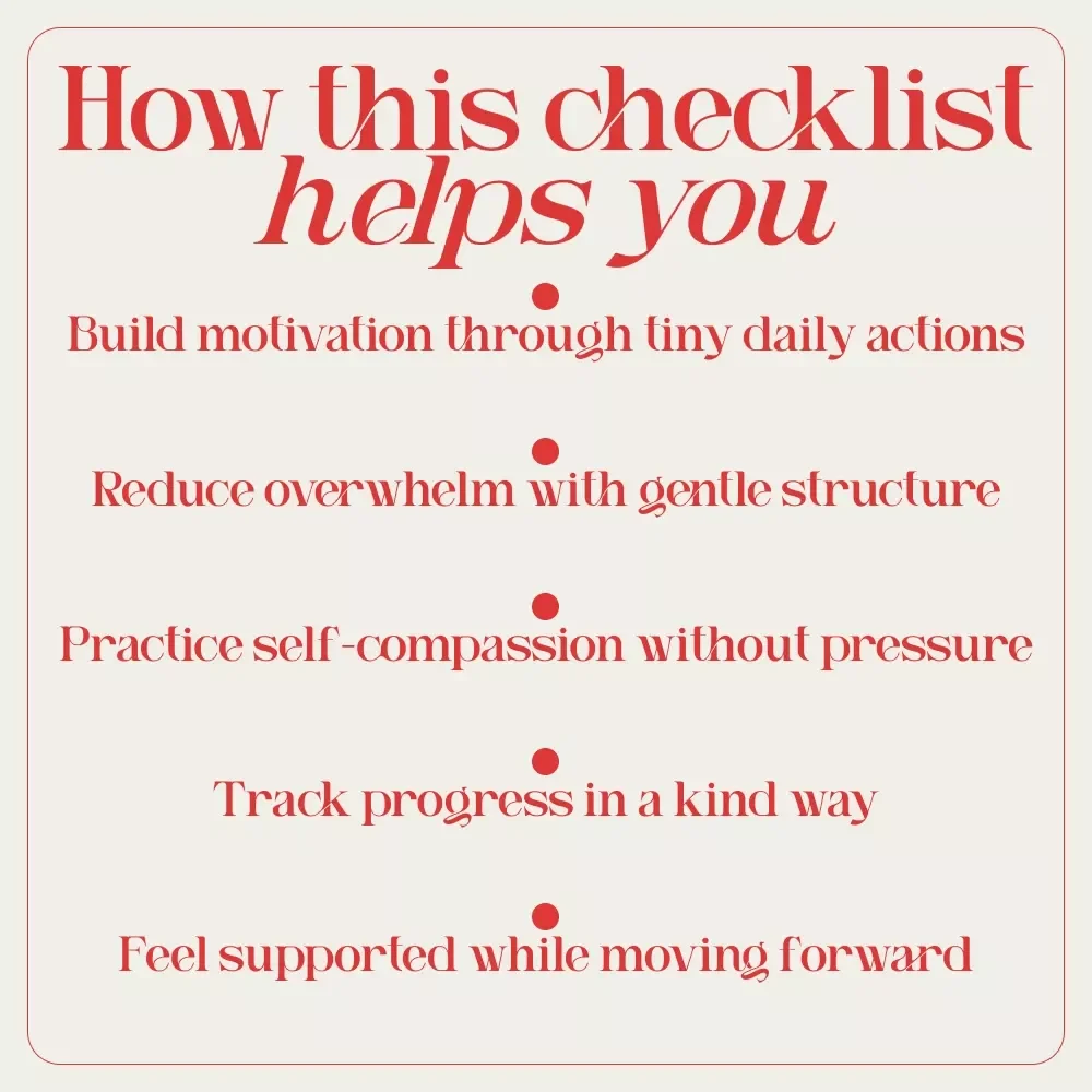 Your Motivation Kickstart Checklist: Tiny Steps to Rise Above Depression | Printable Motivation Checklist, Mental Health Self Care Guide, Depression Support Digital Download
