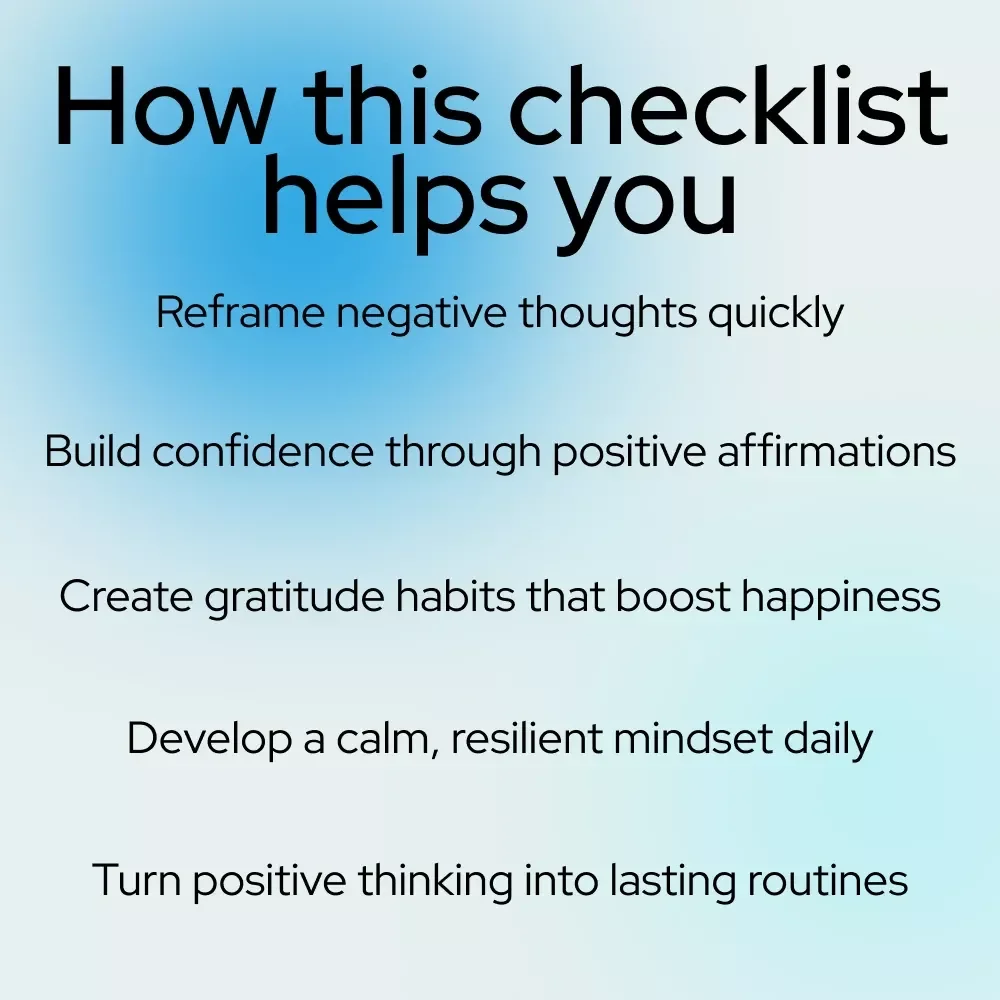 Your Bright Mind Checklist: 7 Easy Steps to Positive Thinking Power | Positive Thinking Checklist, Mindset Guide, Daily Affirmations & Gratitude Journal Printable