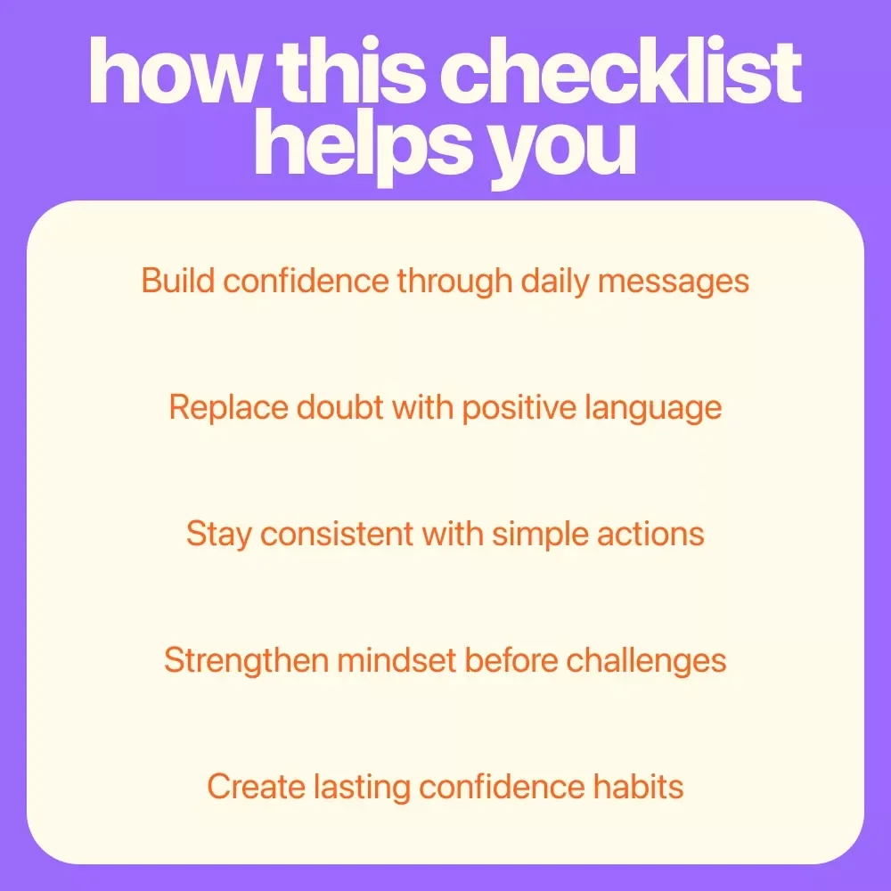 Confidence Boosting Power-Checklist: Your Daily Dose of Boldness | Digital Confidence Checklist, Positive Message to Boost Confidence, Daily Mindset & Self-Belief Guide