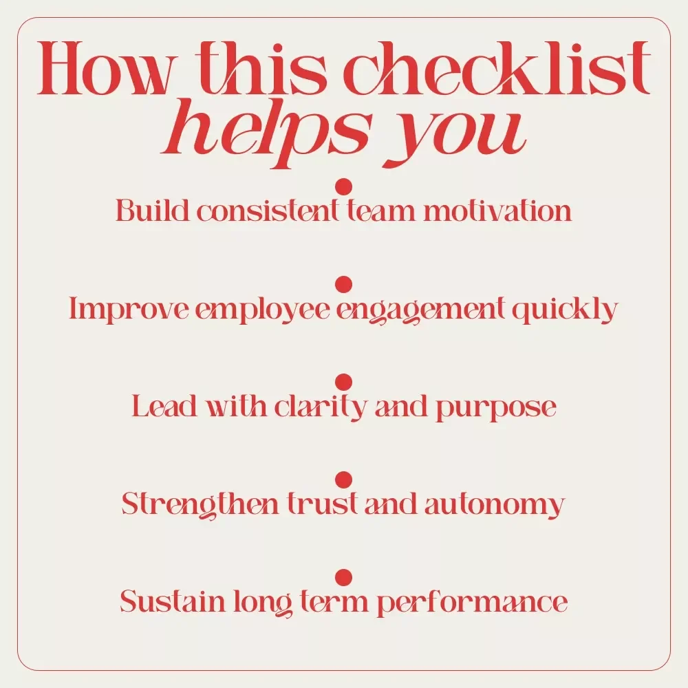 The Ultimate Motivation Boost Checklist: 7 Steps to Ignite Your Team’s Performance | How to Motivate Employees for Better Performance | Printable Leadership & Team Motivation Checklist