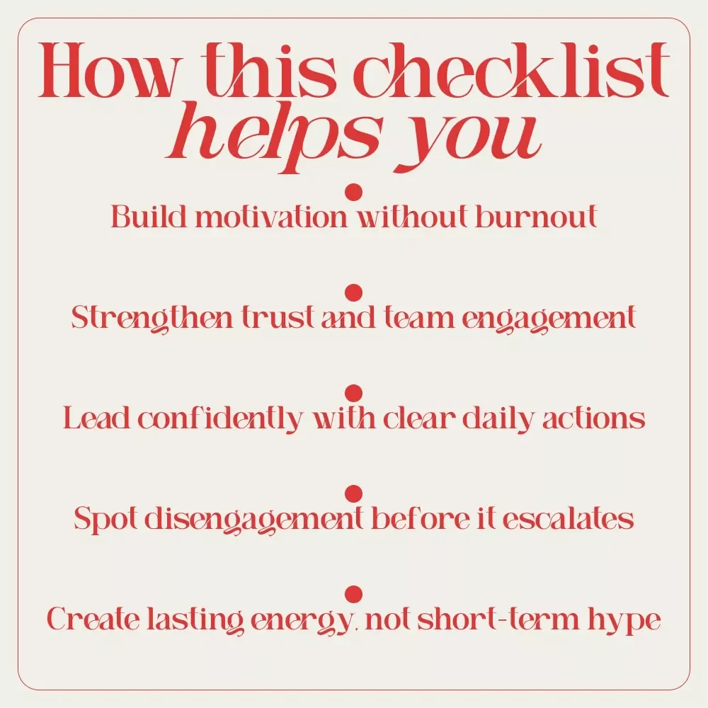 Ignite the Fire: 12 Power Moves to Motivate Your Team and Keep Them Lit | Leadership Motivation Checklist | Team Engagement Guide for Managers & Coaches