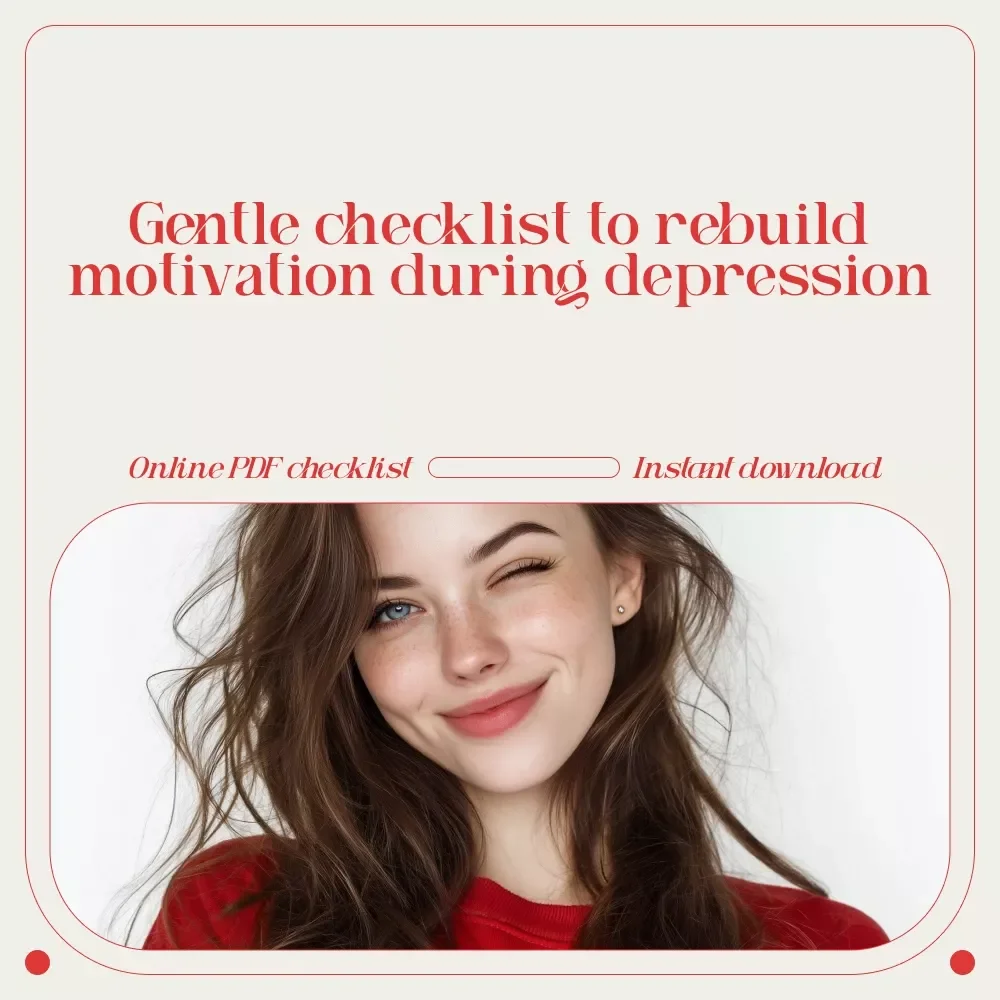 Your Motivation Kickstart Checklist: Tiny Steps to Rise Above Depression | Printable Motivation Checklist, Mental Health Self Care Guide, Depression Support Digital Download
