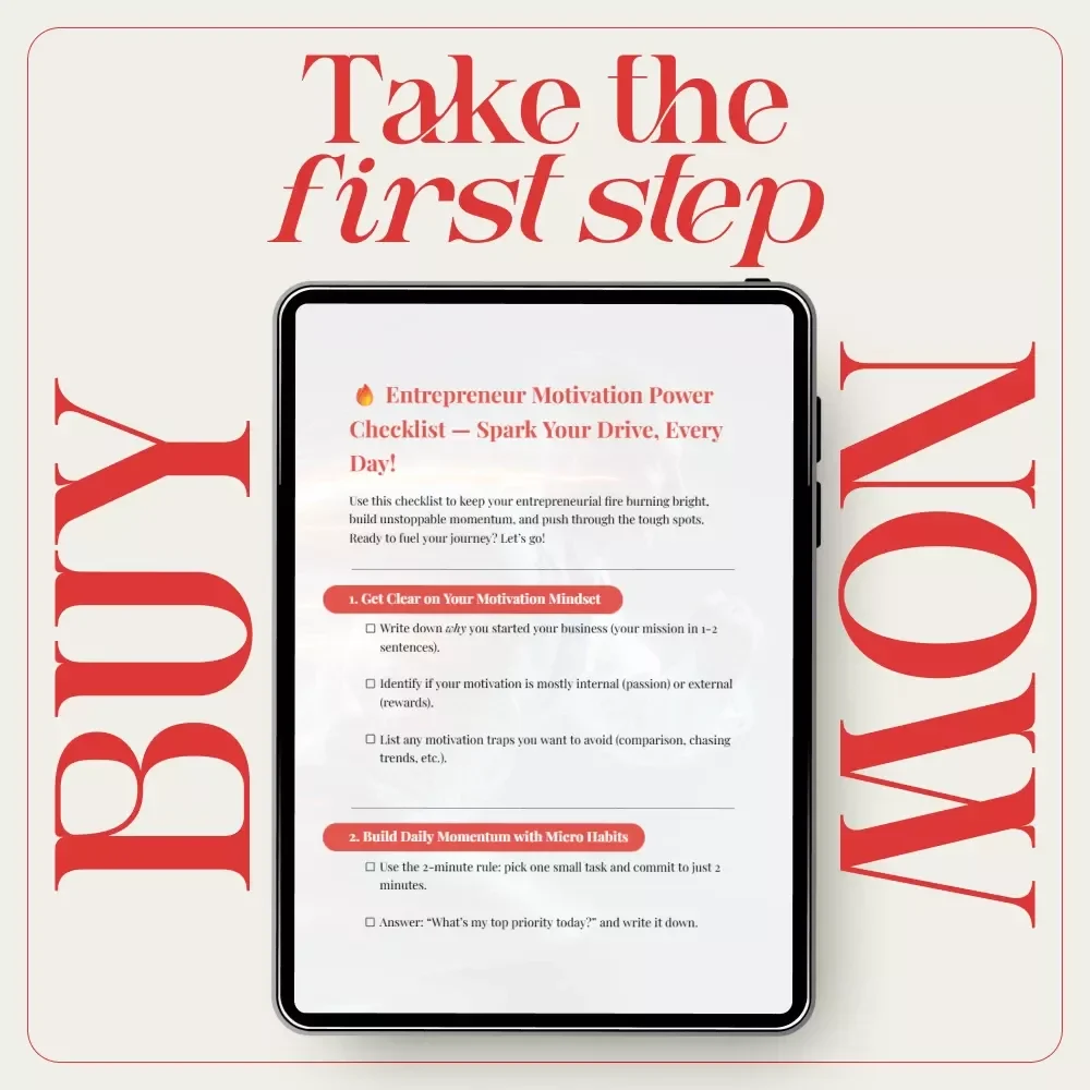 Entrepreneur Motivation Power Checklist — Spark Your Drive, Every Day | Digital Download for Entrepreneurs, Business Motivation Guide, Daily Productivity & Mindset Planner