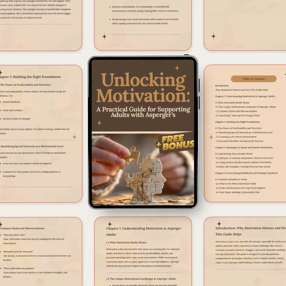 Unlocking Motivation: A Practical Guide for Supporting Adults with Asperger’s – Digital eBook, Checklist & Guide to Boost Motivation, Understand Asperger Adults, Goal Setting, Positive Reinforcement