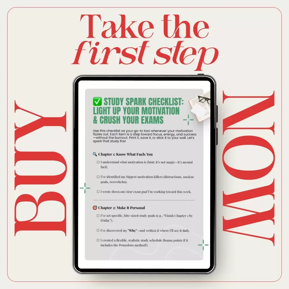 Study Spark Checklist: Light Up Your Motivation & Crush Your Exams | How to Get Motivated to Study for Exams | Printable Study Motivation Checklist