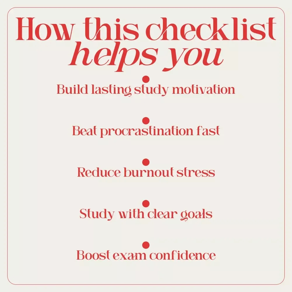 Study Spark Checklist: Light Up Your Motivation & Crush Your Exams | How to Get Motivated to Study for Exams | Printable Study Motivation Checklist