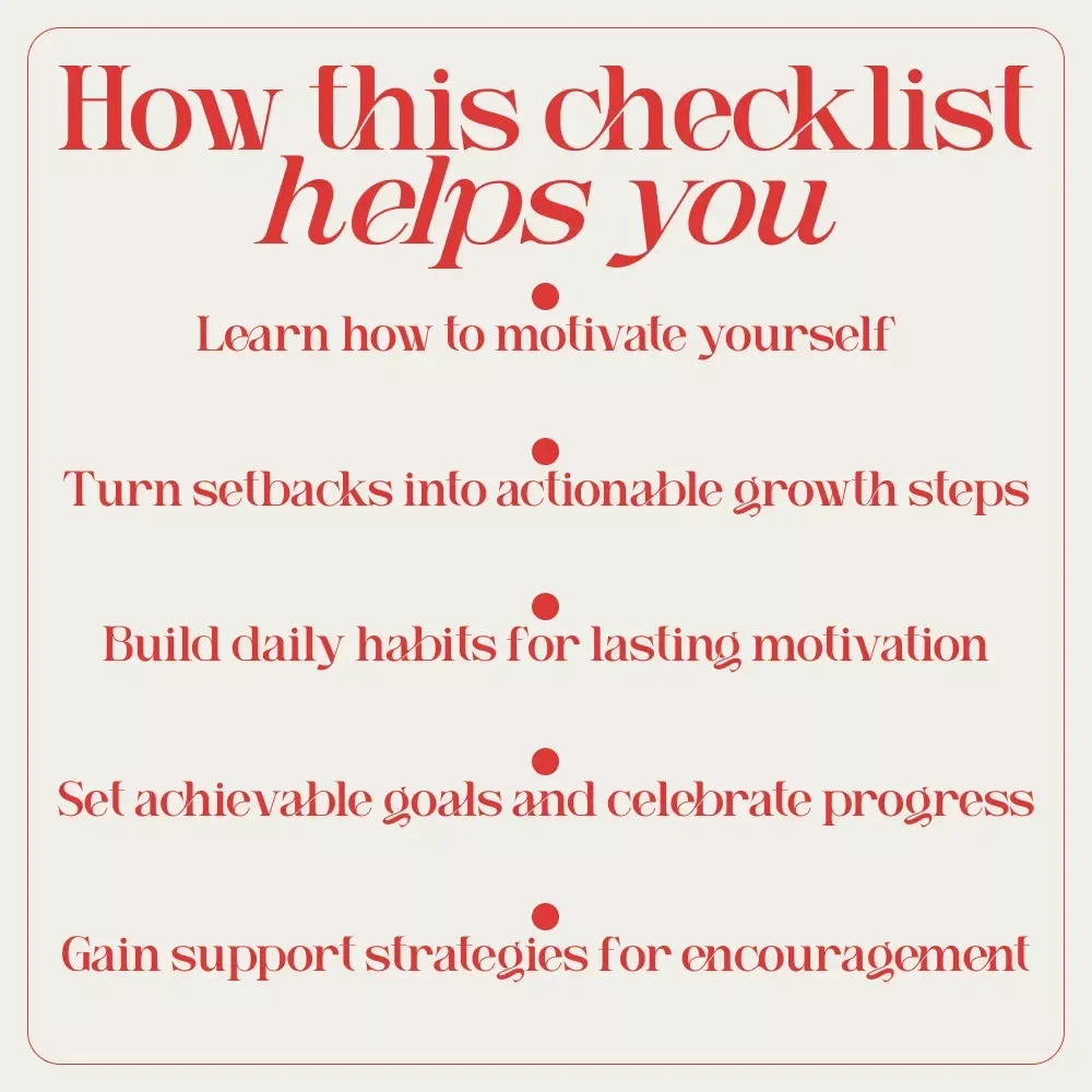 Bounce Back Better: Your Motivation-Boosting Checklist After Failure | Printable Self-Help Checklist | how to motivate yourself after failure