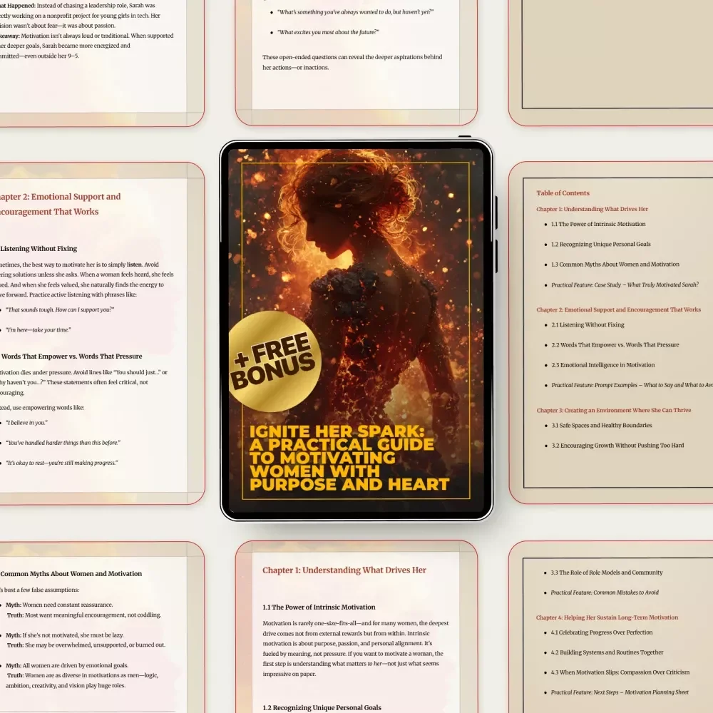 Ignite Her Spark: A Practical Guide to Motivating Women with Purpose and Heart – Digital Download eBook, Motivation Guide, Checklist for Empowering Women, Emotional Support, Personal Growth