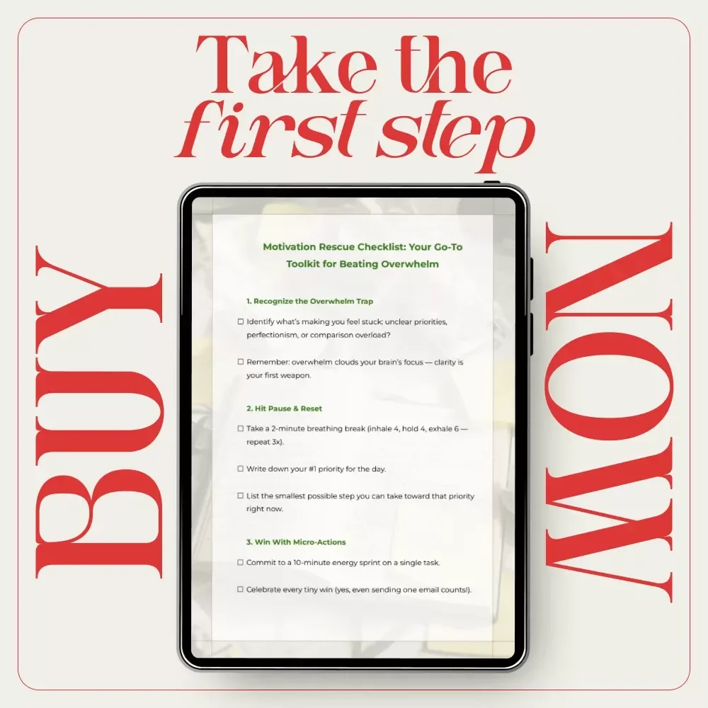 Motivation Rescue Checklist: Your Go-To Toolkit for Beating Overwhelm | Printable Digital Checklist for how to get motivated when overwhelmed
