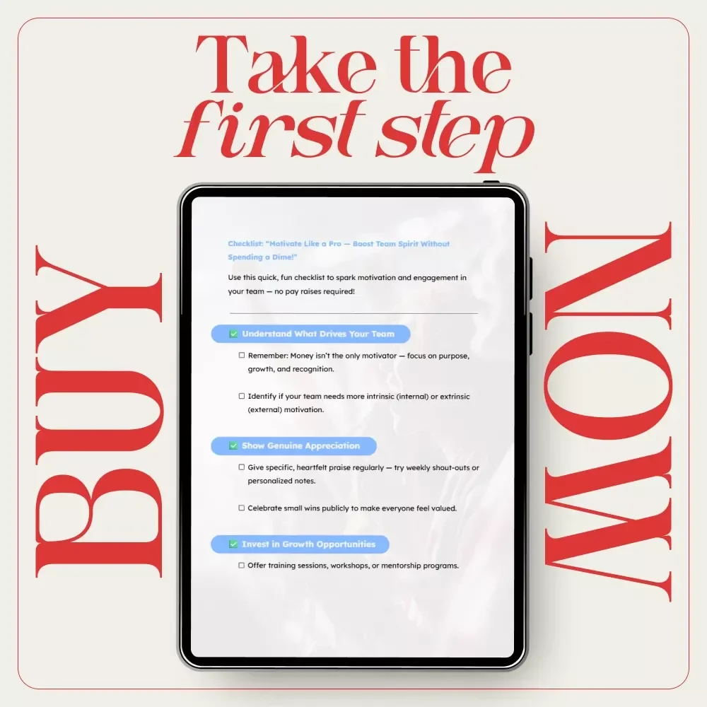 Checklist: “Motivate Like a Pro — Boost Team Spirit Without Spending a Dime” | Digital Download Leadership Checklist for Team Motivation, Employee Engagement & Workplace Culture