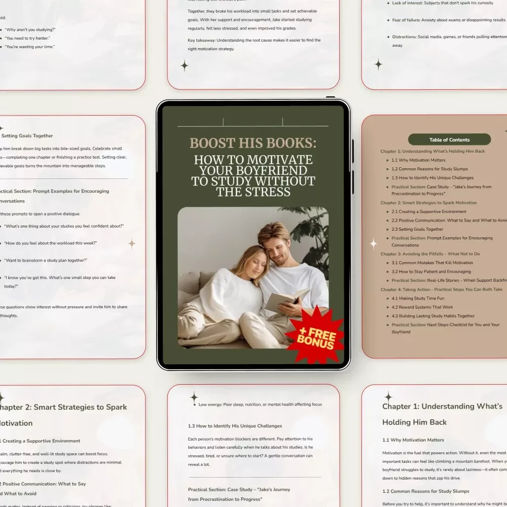 Boost His Books: How to Motivate Your Boyfriend to Study Without the Stress | Digital Study Motivation Guide for Supportive Partners & Academic Success