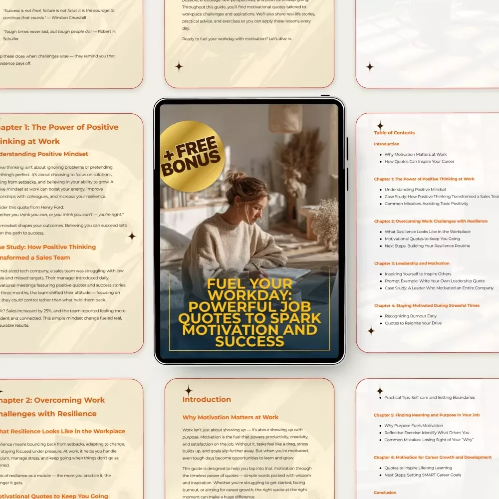Fuel Your Workday: Powerful Job Quotes to Spark Motivation and Success – Motivational eBook, Career Inspiration Guide, Resilience & Leadership Checklist