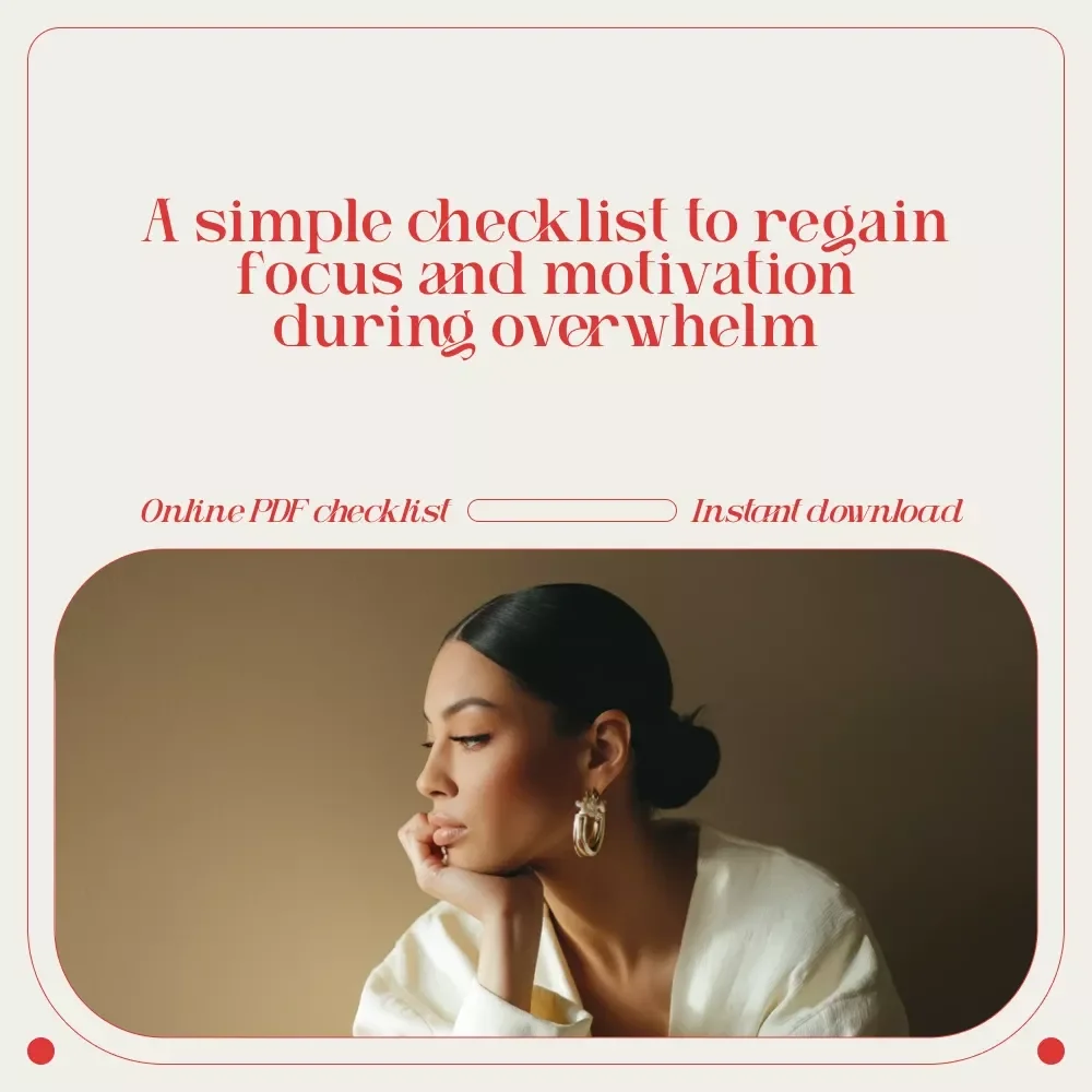 Motivation Rescue Checklist: Your Go-To Toolkit for Beating Overwhelm | Printable Digital Checklist for how to get motivated when overwhelmed