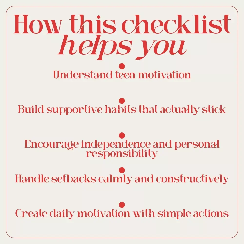 The Ultimate Teen Motivation Checklist: Spark Their Fire Today! | How to Motivate Teenagers with Simple Daily Tools for Parents, Teachers & Coaches