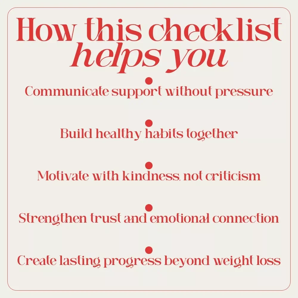 Checklist: Motivate with Love — Your Step-by-Step Guide to Supporting Your Wife’s Weight Loss Journey | Weight Loss Support Checklist for Husbands | Positive Motivation & Healthy Habits Guide
