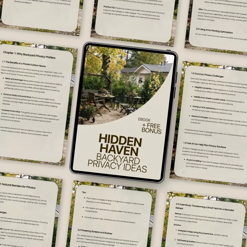 Hidden Haven: Backyard Privacy Ideas – Digital Ebook Guide with Smart Home Back Yard Privacy Ideas for a Peaceful, Secluded Outdoor Space