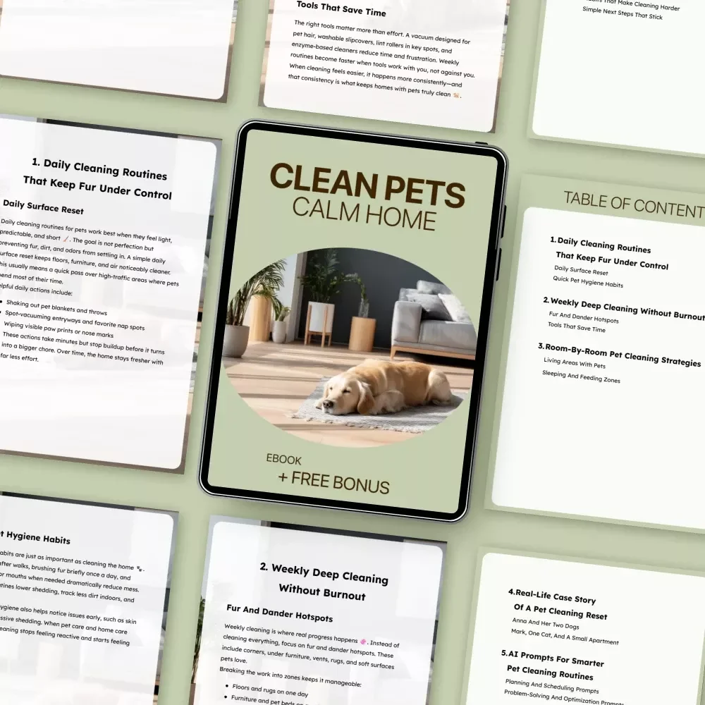 Clean Pets, Calm Home | Pet Cleaning Guide eBook, Fur Control Cleaning Routines, Calm Home With Pets Digital Download