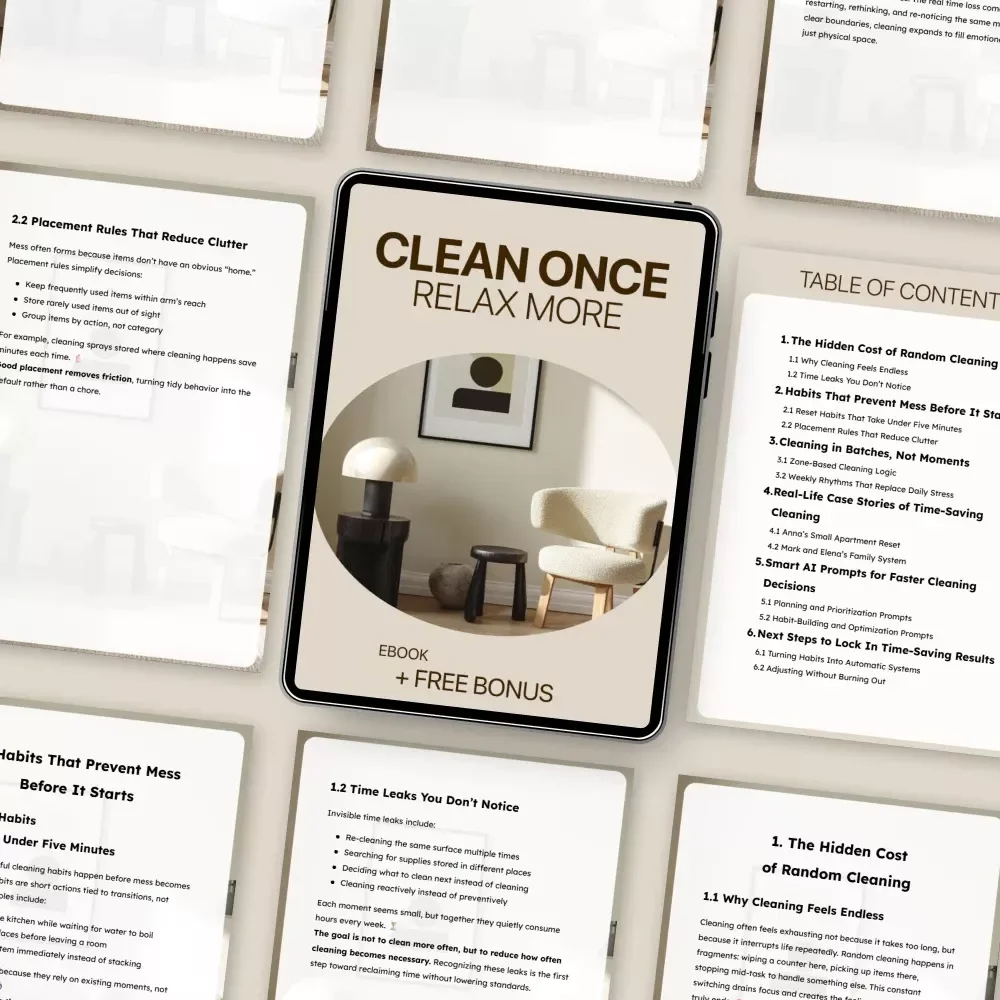 Clean Once, Relax More – Time-Saving Cleaning Guide, Simple Home Reset System, Stress-Free Cleaning Habits, Digital eBook Download