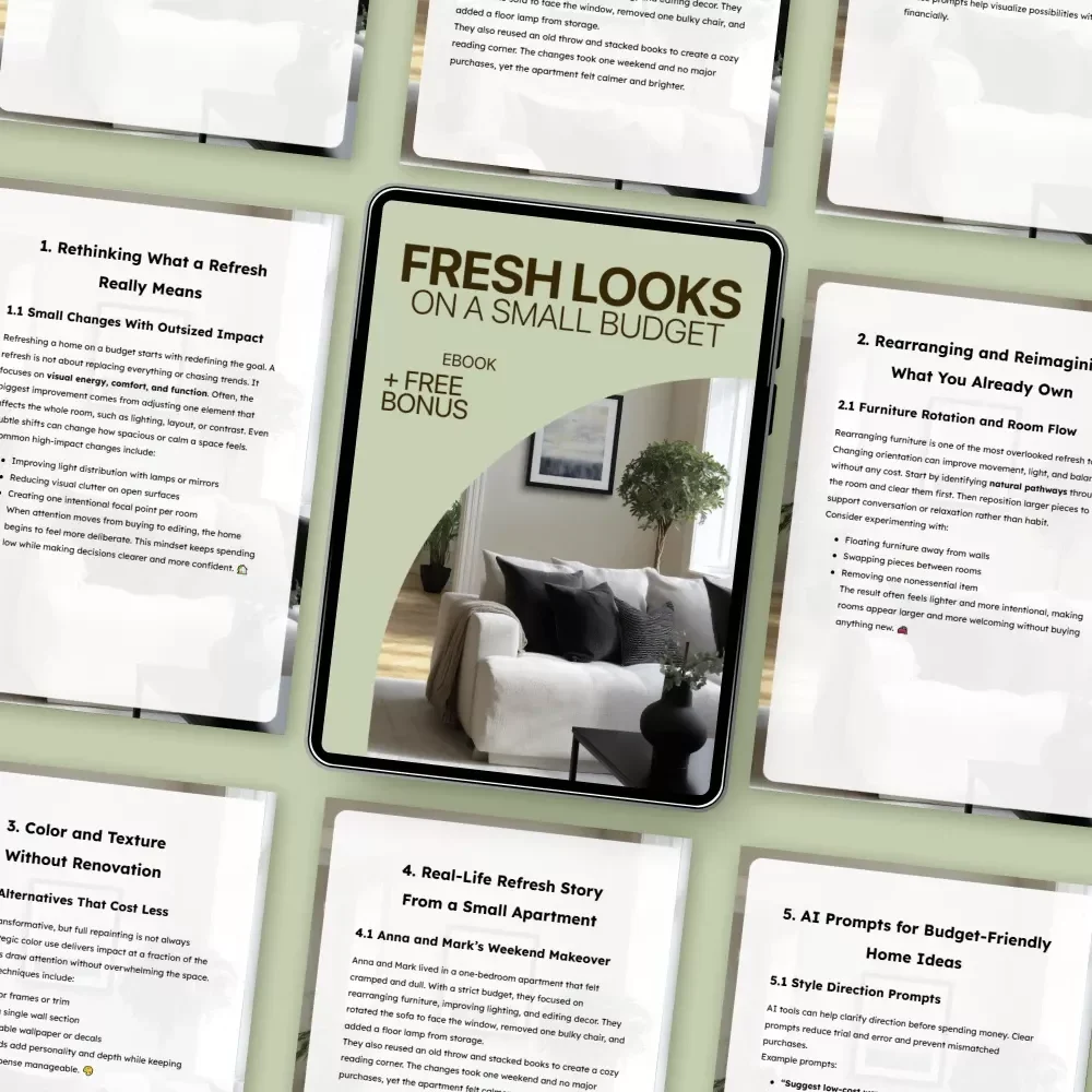 Fresh Looks on a Small Budget – Easy Home Refresh eBook with Cheap Ways to Refresh a Home, Smart Styling Ideas, and Practical DIY Inspiration