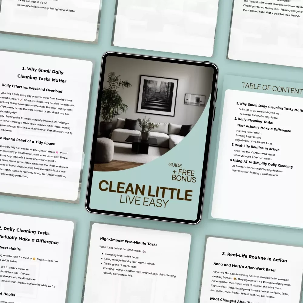 Clean Little, Live Easy – Daily Cleaning Routine Guide, Simple Home Reset Checklist, Small Daily Cleaning Tasks eBook for Busy People