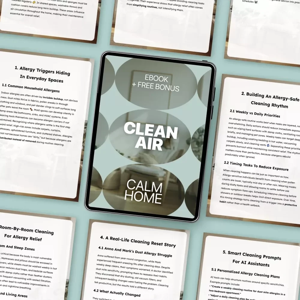 Clean Air, Calm Home | Allergy-Friendly Cleaning Routines for Allergies eBook | Dust-Reducing Home Reset Guide
