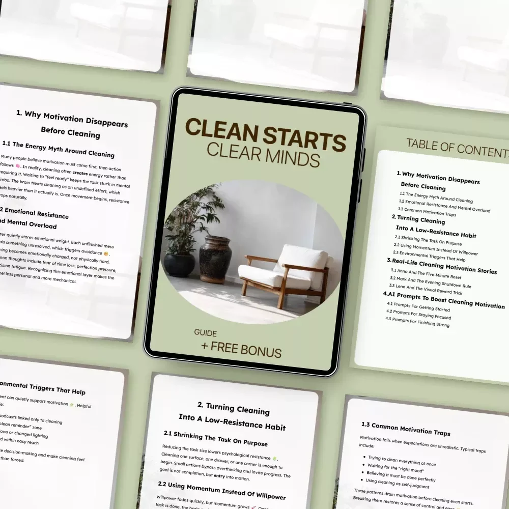Clean Starts, Clear Minds: The Ultimate Guide to Boosting Your Cleaning Motivation and Building Lasting Habits