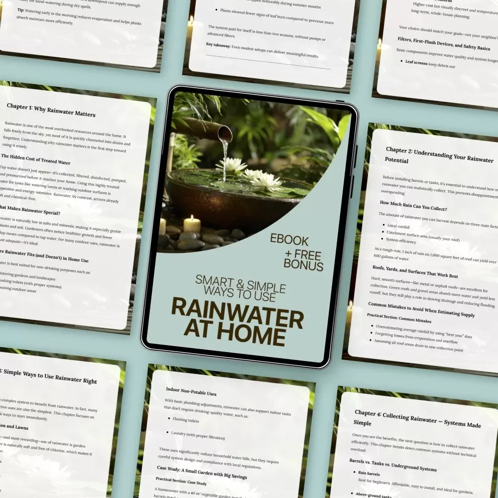 Smart & Simple Ways to Use Rainwater at Home | Practical rainwater use eBook for Sustainable Living, Water Saving Guide, Eco-Friendly Home Resource