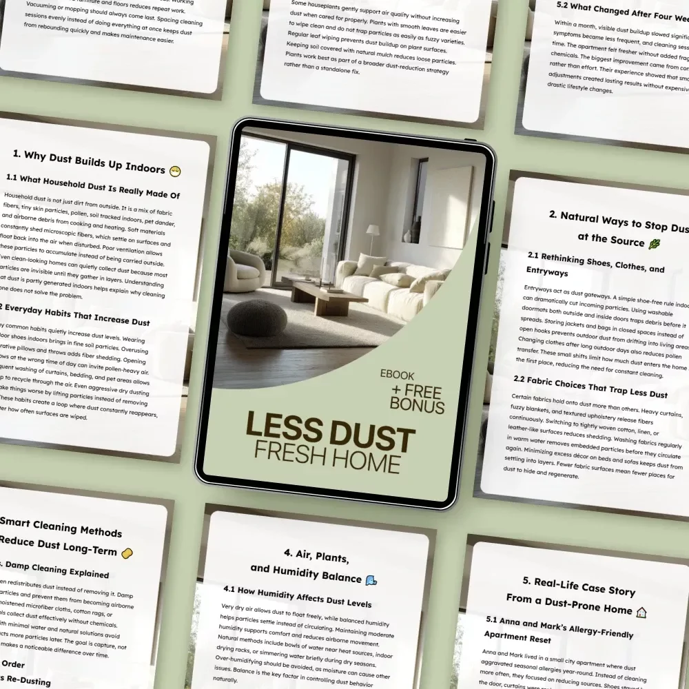 Less Dust, Fresh Home | Natural Low-Dust Living eBook Guide for a Cleaner, Healthier Space – Learn how to reduce dust in home naturally
