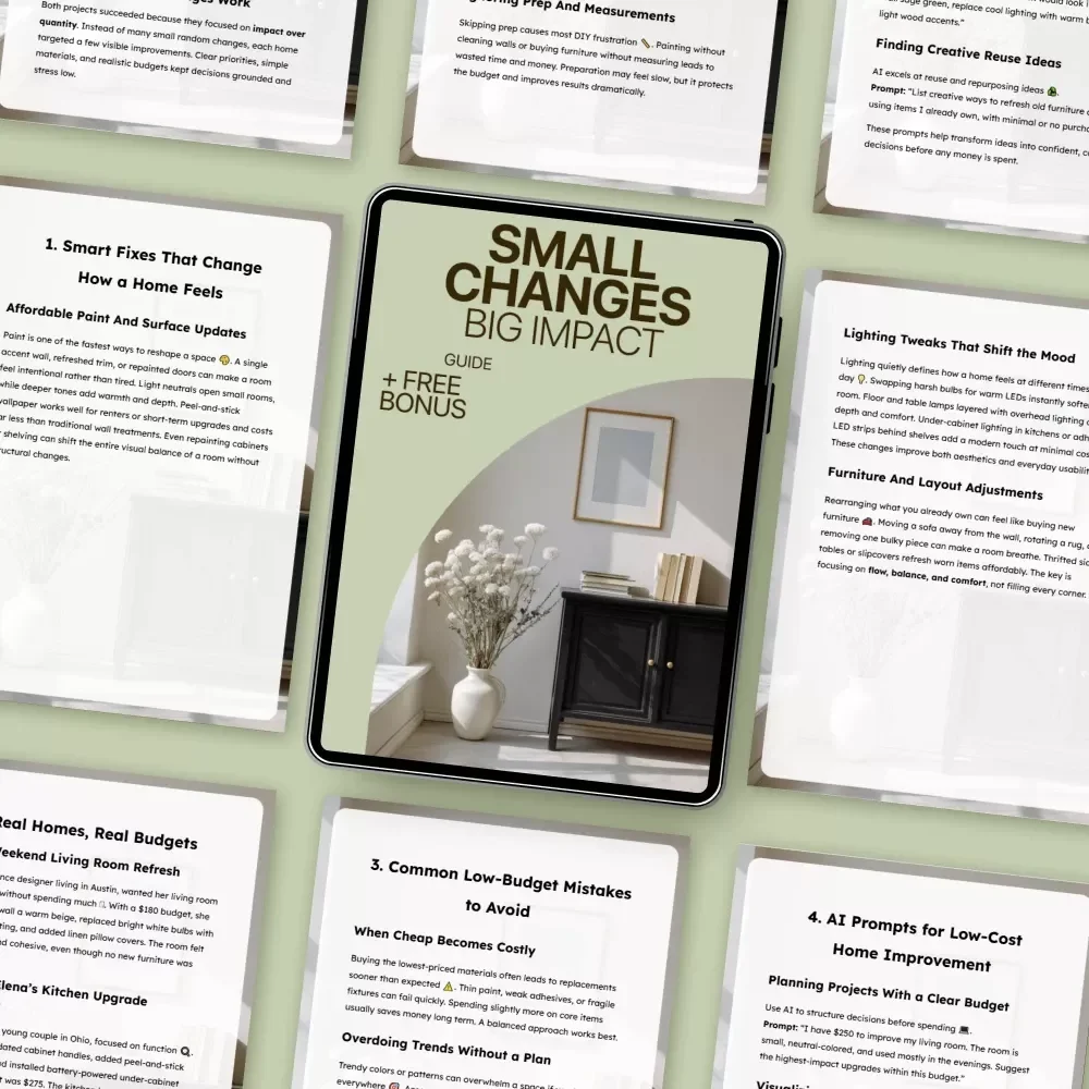 Small Changes, Big Impact – A Practical Guide to Low Cost Home Improvement Ideas for Stylish Homes on a Budget | Digital Download