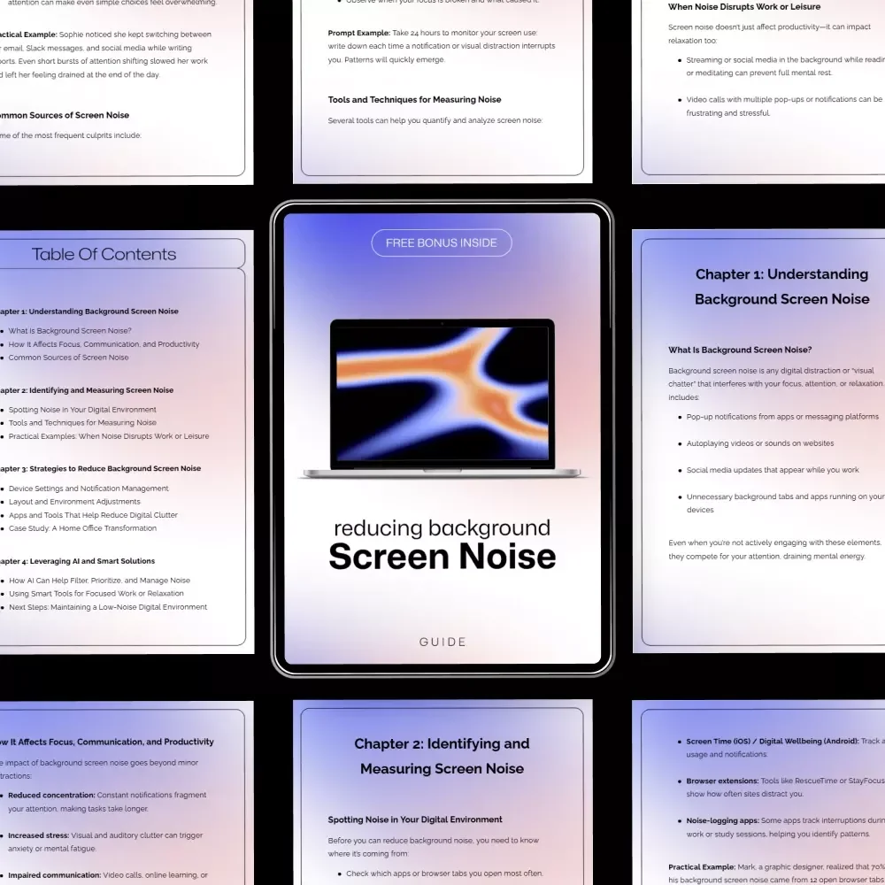Reducing Background Screen Noise | Digital Guide for Reducing Background Screen Noise, Focus & Productivity | Instant Download