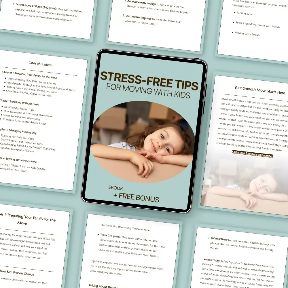 Stress-Free Tips for Moving with Kids | Moving with Kids Tips eBook | Family Relocation Guide for Parents