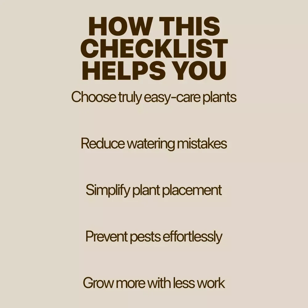 Low-Maintenance Plant Checklist | Easy Care Guide for Low Maintenance Plants | Printable Digital Checklist for Busy Homes & Offices