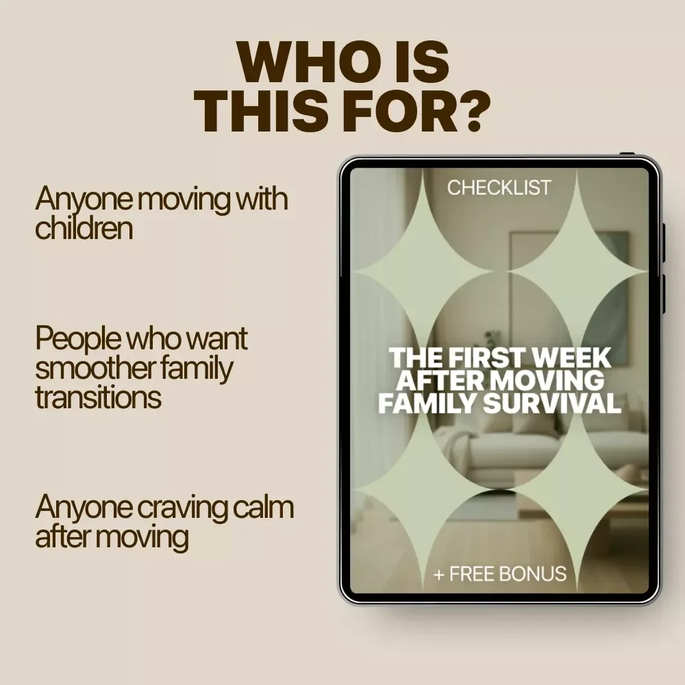 The First Week After Moving Family Survival | First Week After Moving Checklist for Busy Families | Printable Digital Checklist
