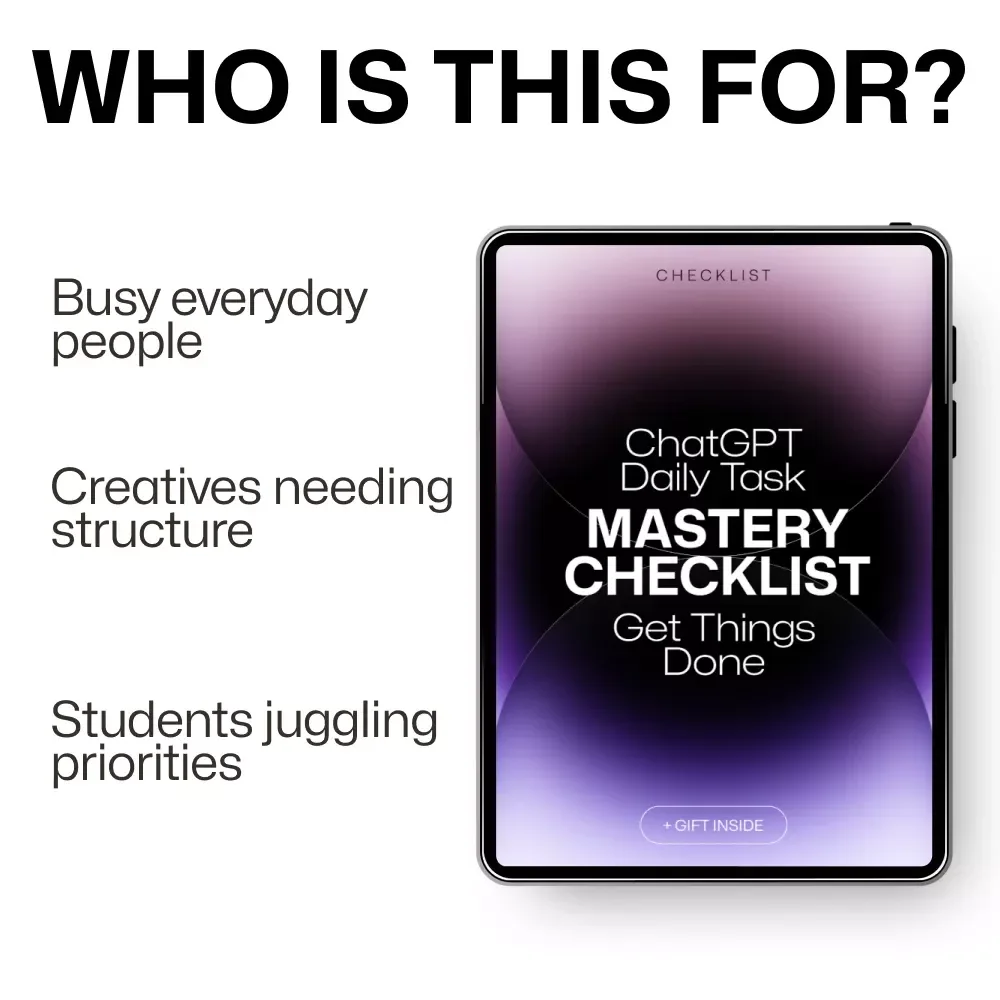 ChatGPT Daily Task Mastery Checklist: Get Things Done | AI Productivity Planner + chatgpt tips for managing daily tasks