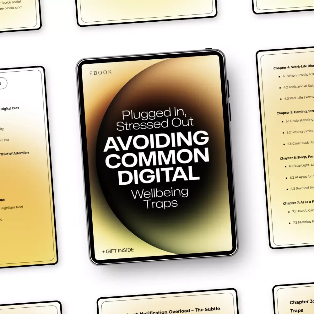 Plugged In, Stressed Out: Avoiding Common Digital Wellbeing Traps | eBook Guide to Common Mistakes at Digital Wellbeing & Mindful Tech Habits
