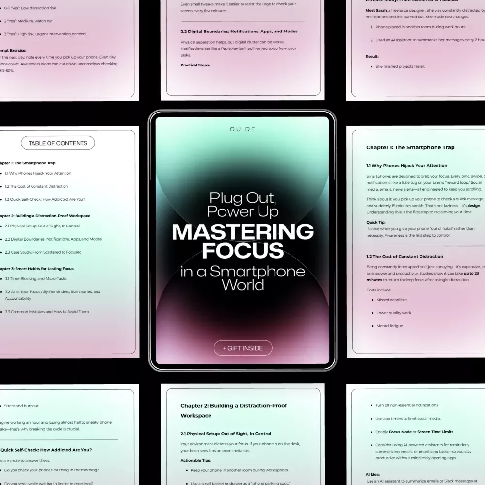Plug Out, Power Up: Mastering Focus in a Smartphone World – A Practical Guide on how to break smartphone distraction during work for Deep Focus, Productivity & Digital Balance