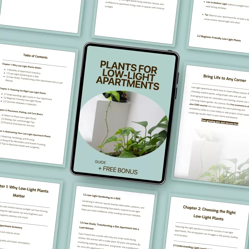 Plants for Low-Light Apartments Guide | Easy Indoor Greenery for Small Spaces | Digital Download for Beginners
