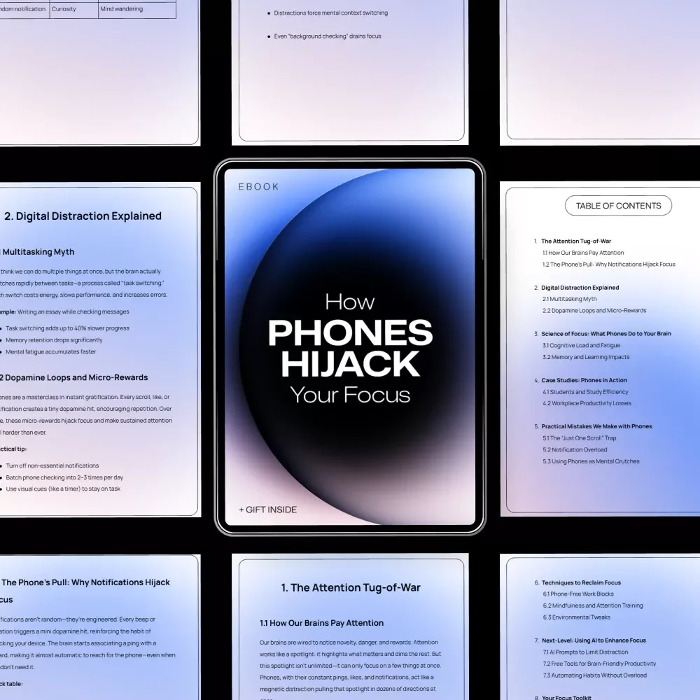 How Phones Hijack Your Focus – Digital Guide on Phone Distraction, Productivity, Attention, Focus Recovery, Brain Science & Modern Digital Habits