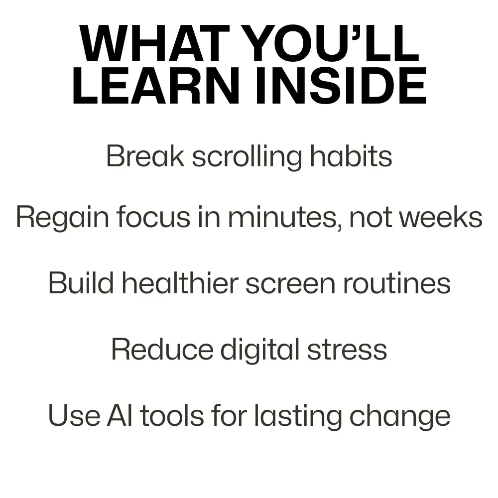 Fast Resets for Bad Tech Habits – Digital Detox Guide, Screen Time Reset eBook, Scrolling Addiction Checklist, Focus & Productivity Download
