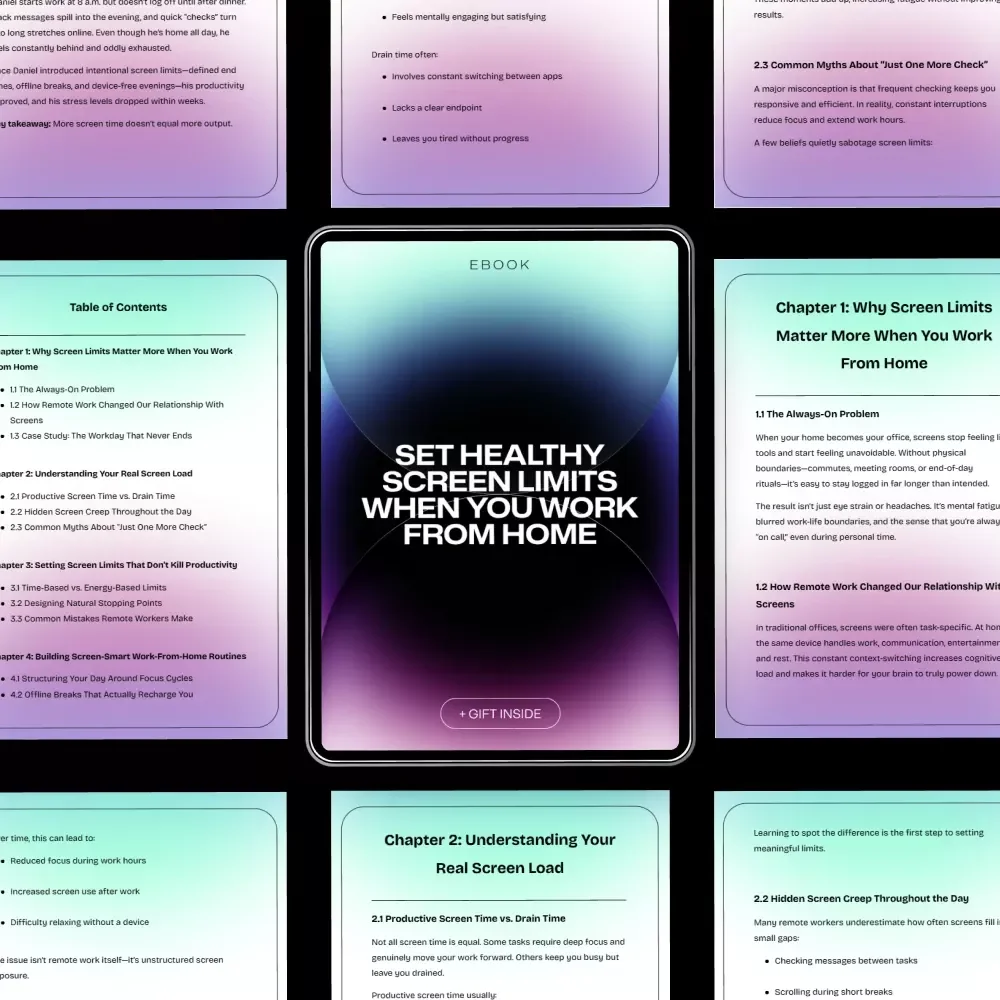 Set Healthy Screen Limits When You Work From Home – Practical Ebook Guide for Focus, Balance & Sustainable Remote Work