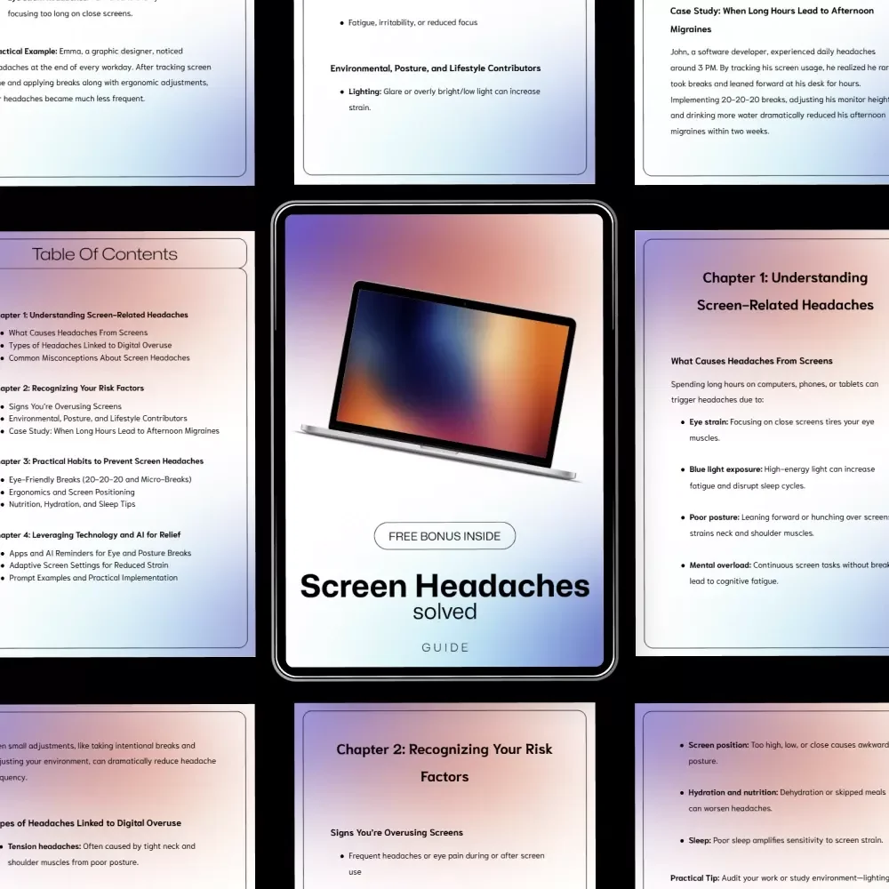 Screen Headaches Solved – A Practical Digital Guide to Headaches From Screen Overuse, Eye Strain Relief & Smart Screen Habits