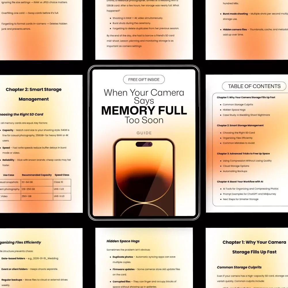 When Your Camera Says “Memory Full” Too Soon – Smart Camera Storage Guide, Photography Workflow eBook, SD Card & Photo Organization Digital Download