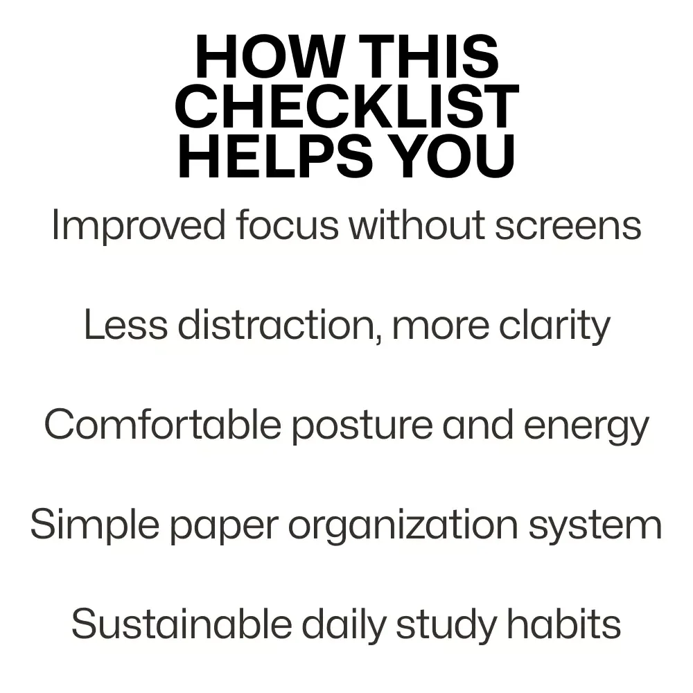 Your Screen-Free Setup Checklist – Minimalist Focus Planner, Printable Study Reset, screen free study space ideas