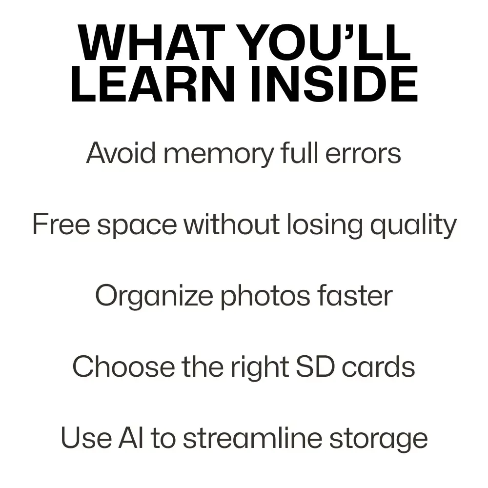 When Your Camera Says “Memory Full” Too Soon – Smart Camera Storage Guide, Photography Workflow eBook, SD Card & Photo Organization Digital Download