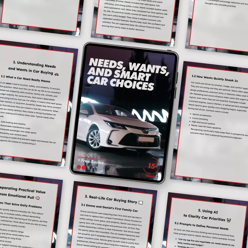 Needs, Wants, and Smart Car Choices | Practical Guide to Needs vs Wants in a Car | Confident Car Buying eBook