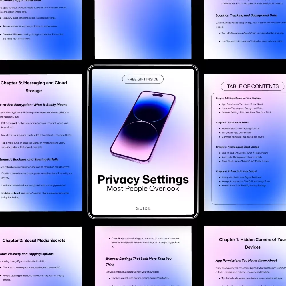 Privacy Settings Most People Overlook: Ultimate Digital Privacy Guide and Checklist for Protecting Your Devices, Social Media, Messaging, and AI Tools