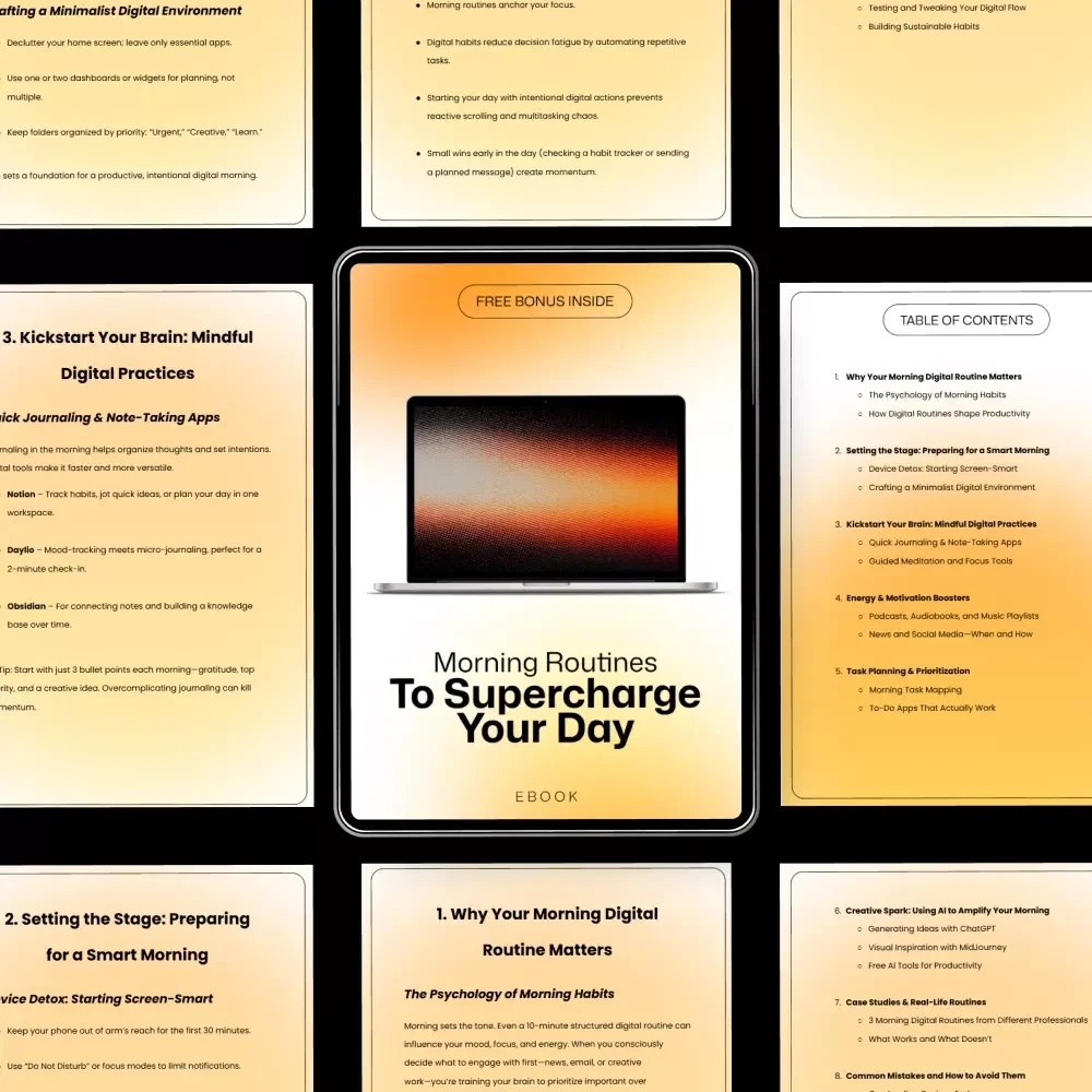 Morning Routines to Supercharge Your Day – Digital Morning Routine Guide, Productivity eBook, Smart Digital Habits Checklist, Focus & Motivation Planner