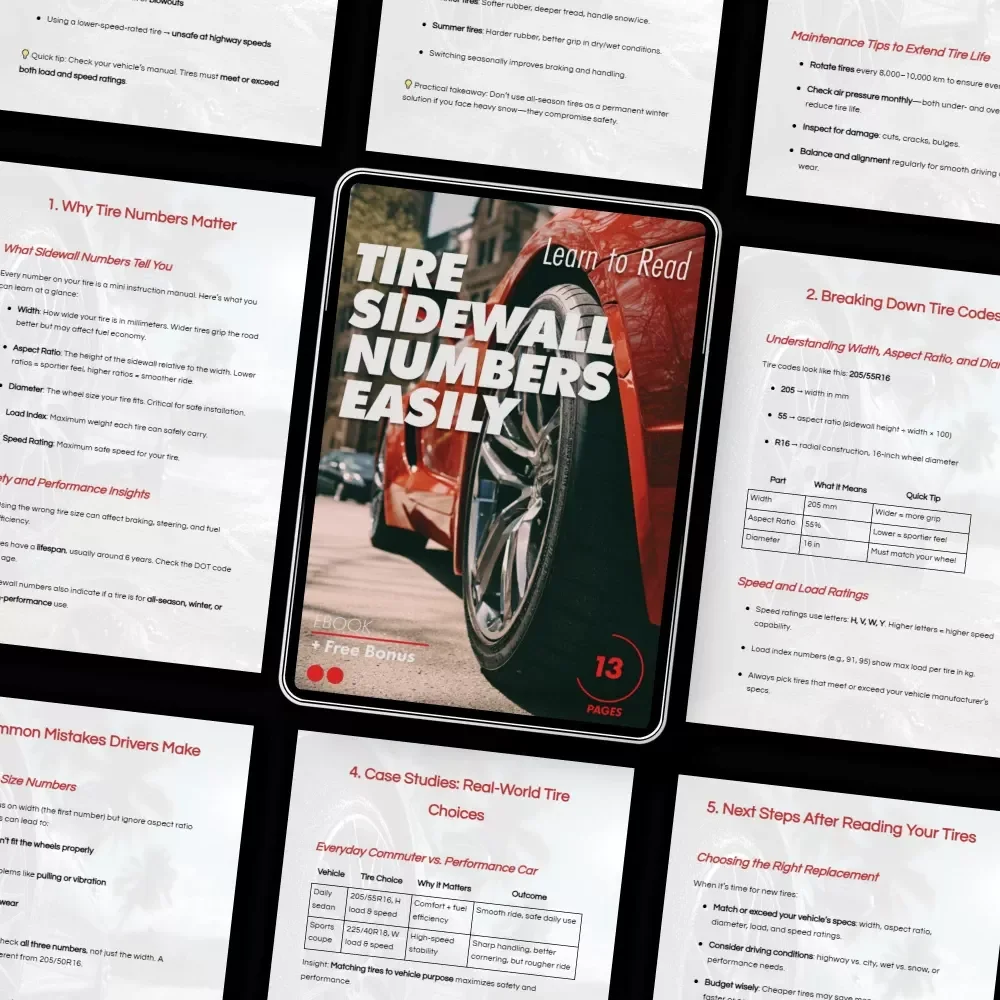 Learn to Read Tire Sidewall Numbers Easily | Simple eBook Guide on how to read tire sidewall numbers for Safer, Smarter Driving