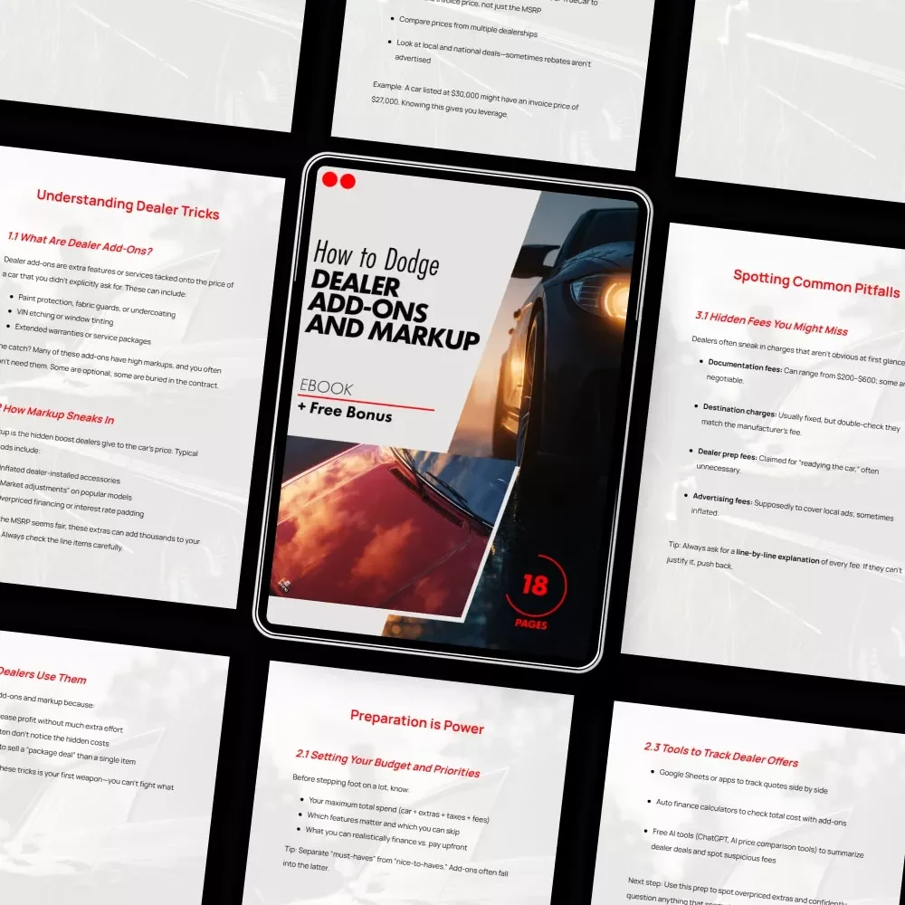 How to Dodge Dealer Add-Ons and Markup | Smart Car Buyer eBook Guide on how to avoid dealer add ons and markup