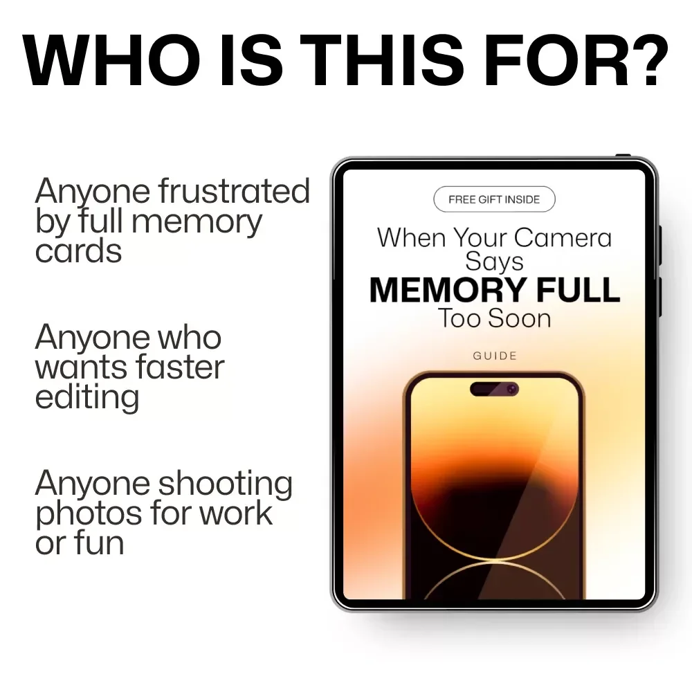 When Your Camera Says “Memory Full” Too Soon – Smart Camera Storage Guide, Photography Workflow eBook, SD Card & Photo Organization Digital Download
